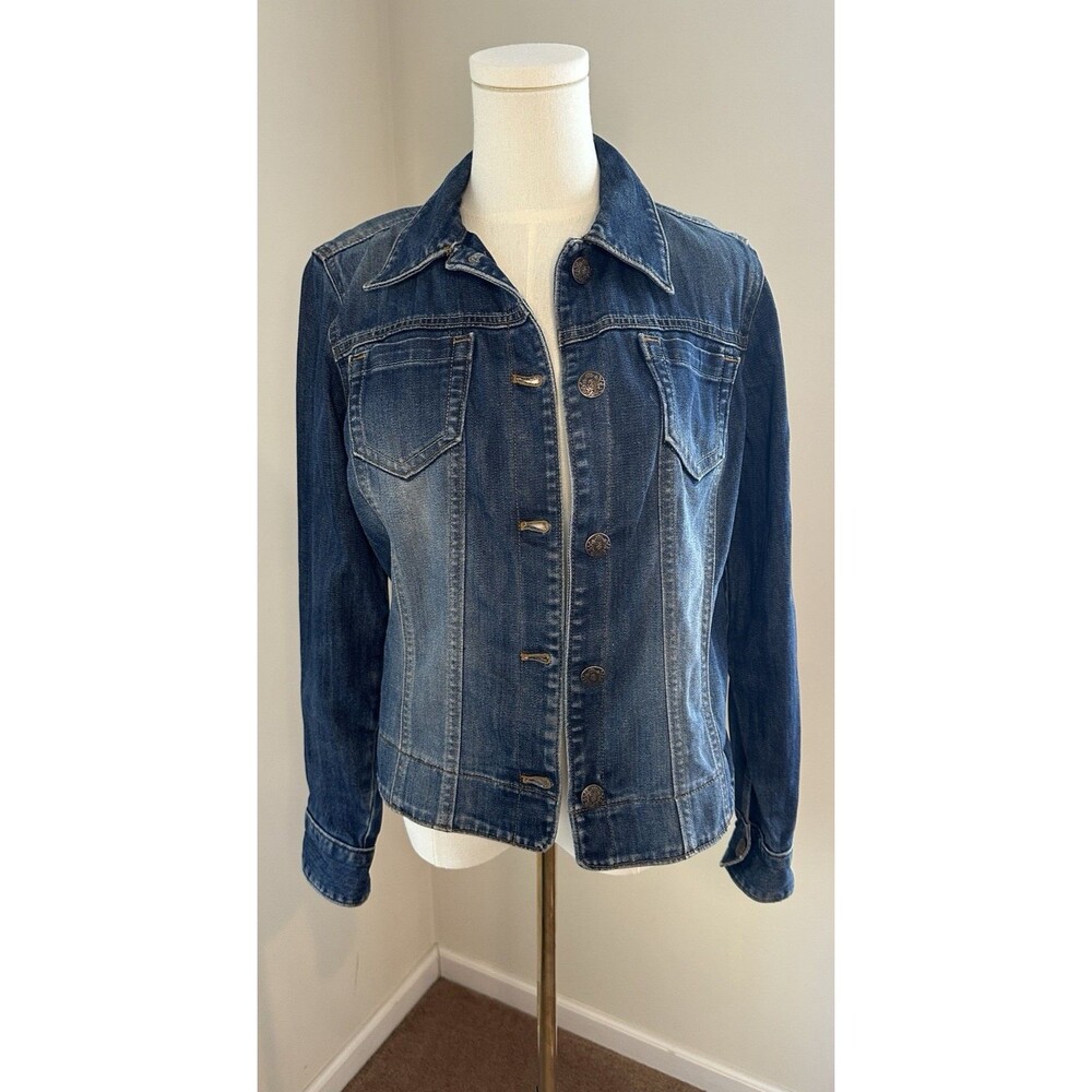 IZOD Women’s Denim Jacket Medium Blue Stretch Fitted Jean Jacket Size M